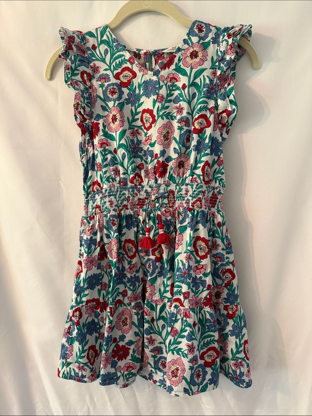 Vineyard Vines Tisbury Floral Smocked -Waist Dress — Size M — Red, Pink, Green